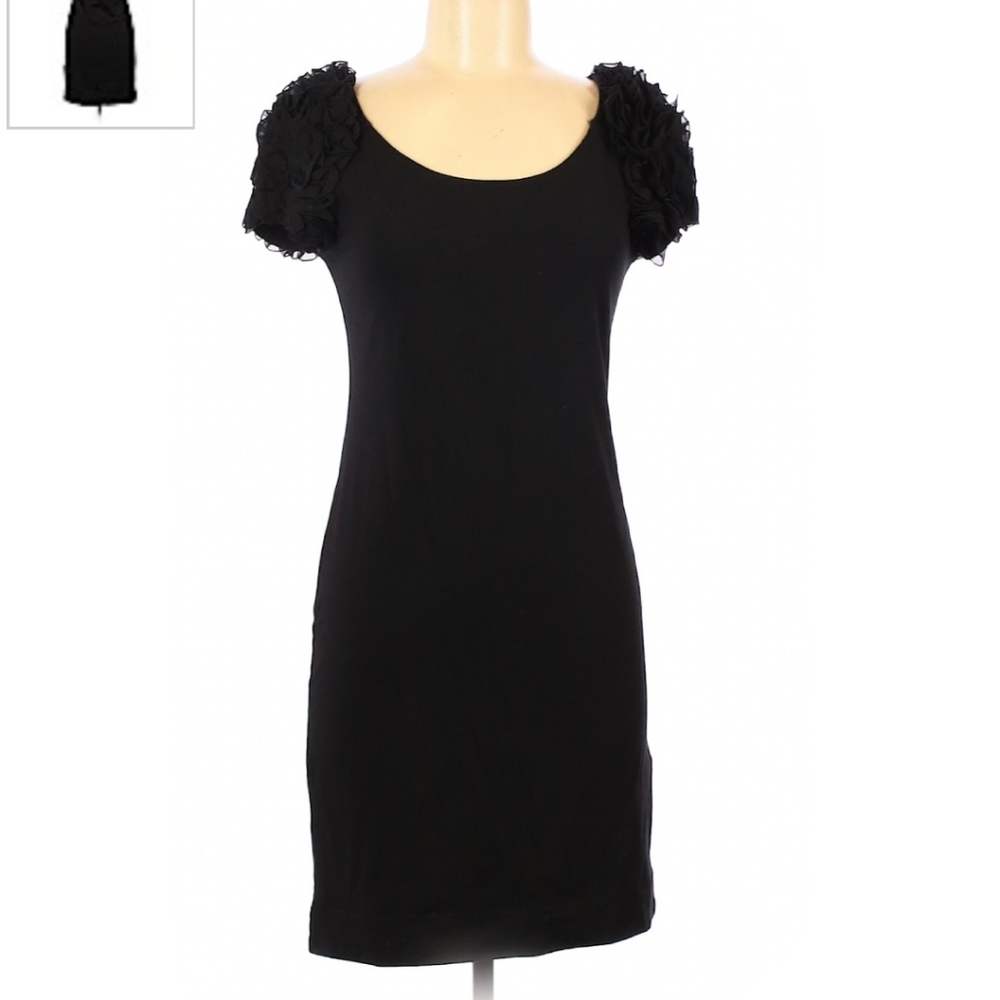 H&M Bodycon Black Stretch Dress ruffled sleeves S